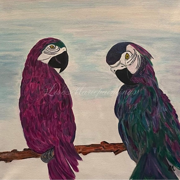 Two Parrots Acrylic Painting Original on canvas by Artist - Picture 1 of 1